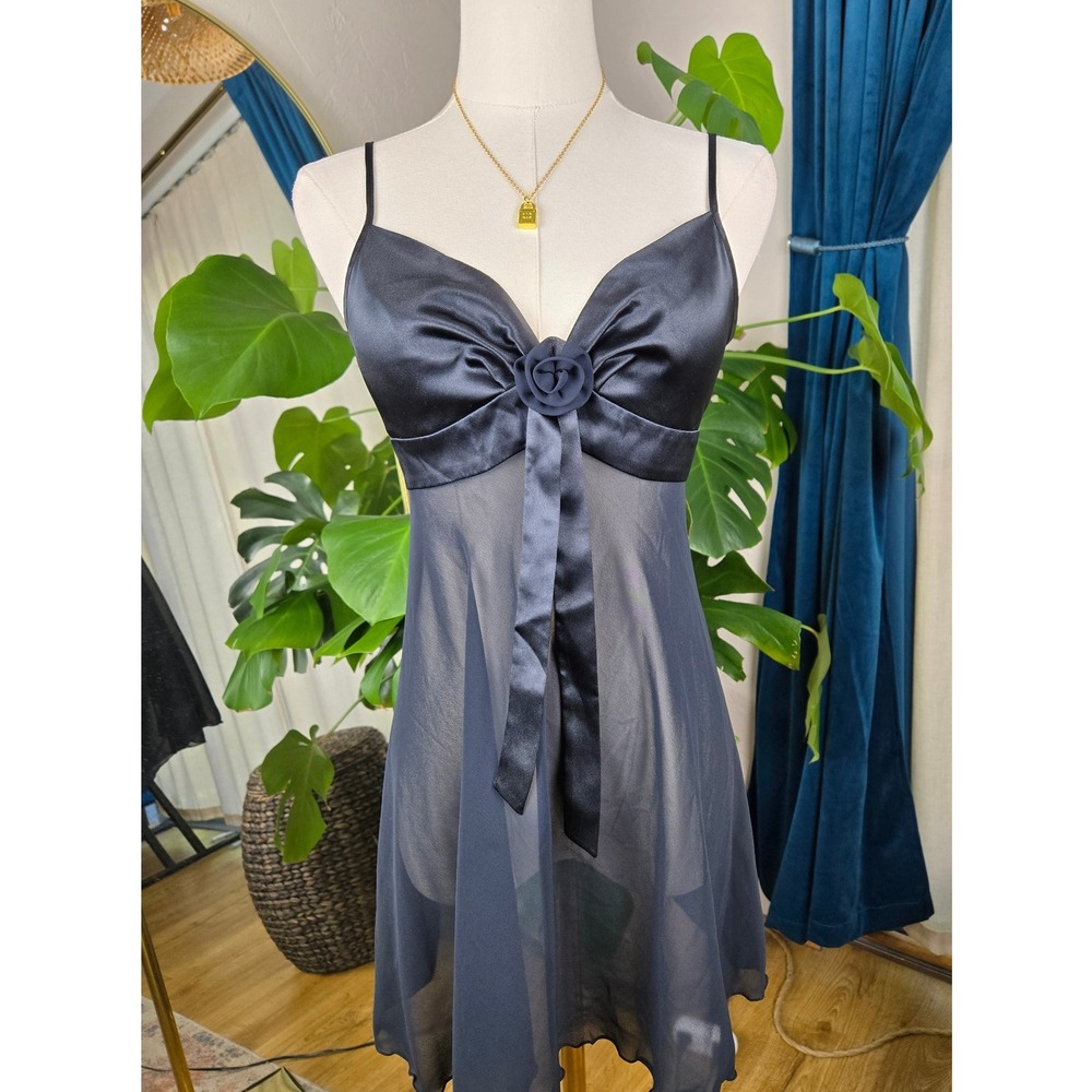 Vintage Y2KVictoria's Secret Black Babydoll Lingerie Slip Dress Rose  Medium